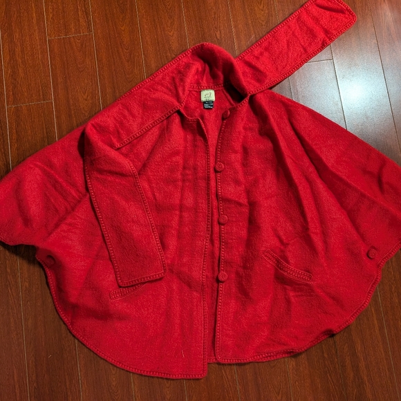 Vintage alpaca 100% wool bright red poncho coat sweater wrap throw made in Peru - Picture 3 of 11